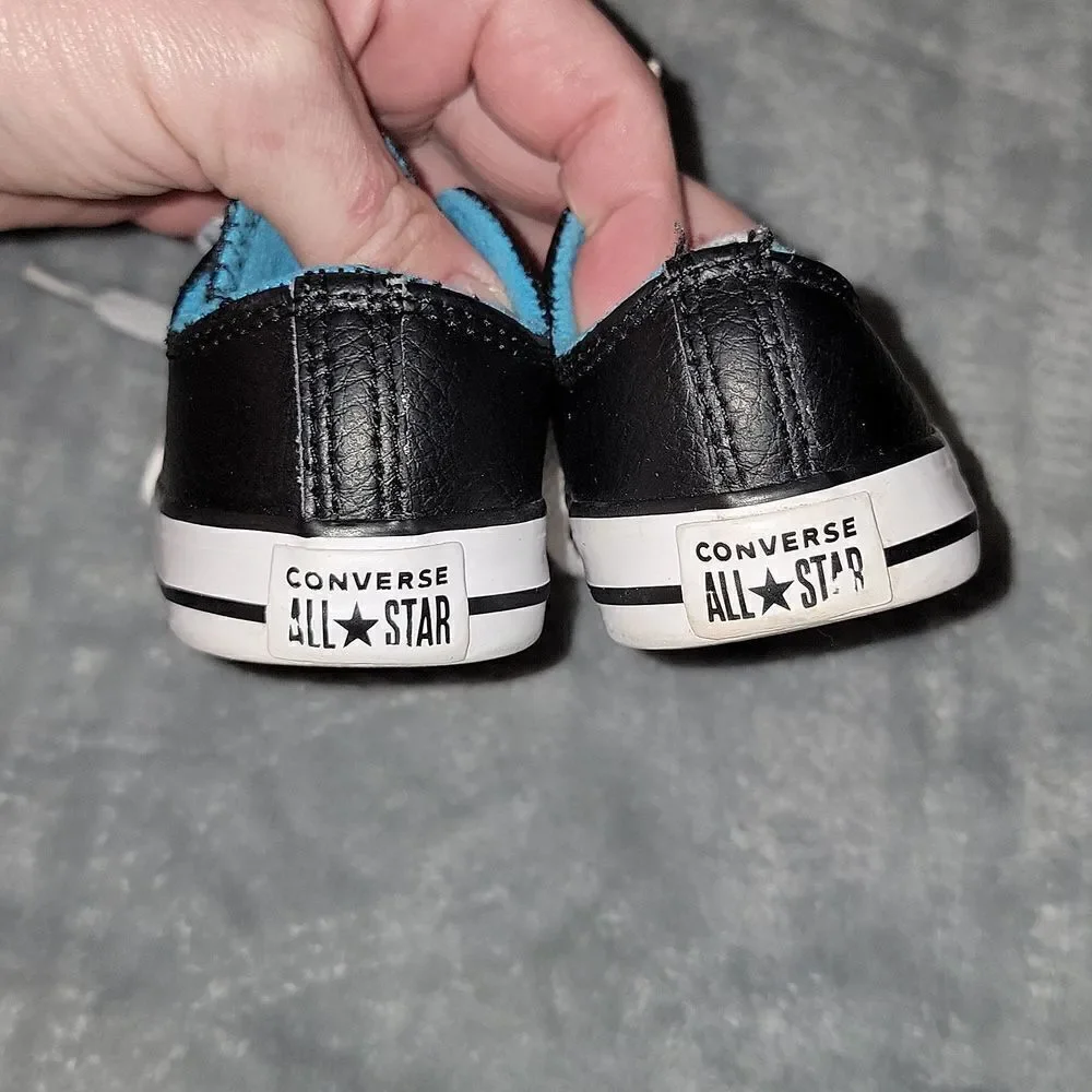 Converse All Stars Low Black Leather Blue Trim CTSA Shoes Baby Size 4